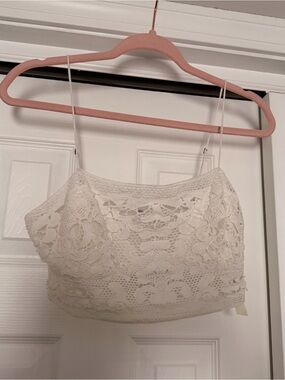 Free People White Lace Cropped Tank Top